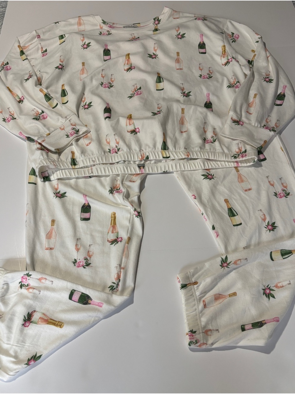 PJ Salvage Ivory Champagne & Rose Print 2 Piece Pajama Set - Extra Large
